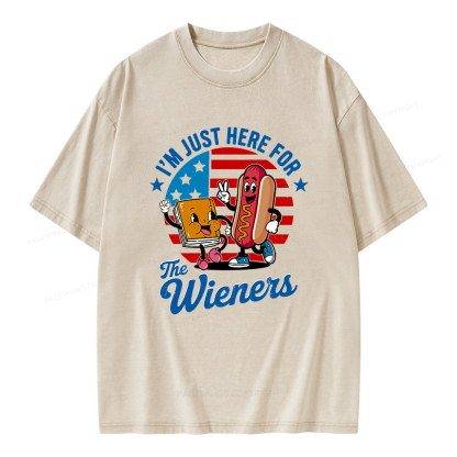 Pagewings Just Here For The Wieners Unisex Washed T-shirt