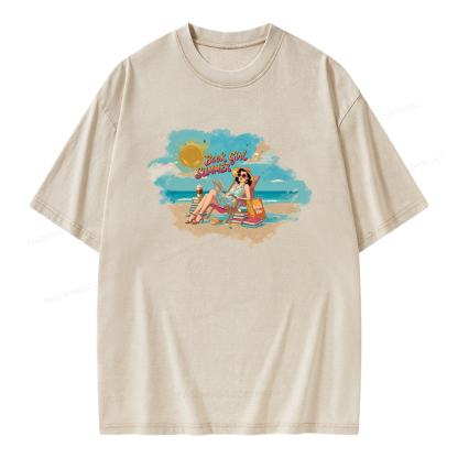 Pagewings Book Girl Summer Edition Essential Unisex Washed T-shirt