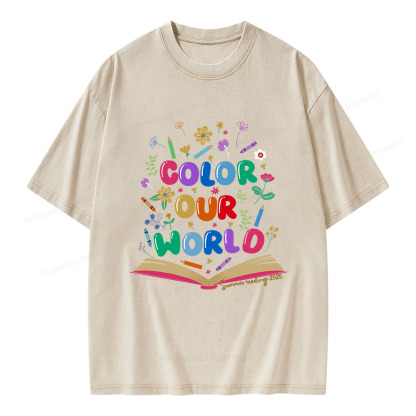 Pagewings Color Our World Summer Reading 2025 Unisex Washed T-shirt