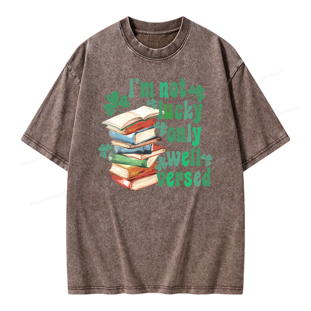 Pagewing St Patty Day Trendy Retro Book Shamrock Shirt Unisex Washed T-shirt