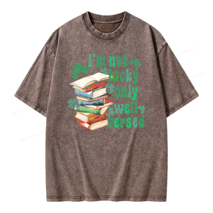 Pagewing St Patty Day Trendy Retro Book Shamrock Shirt Unisex Washed T-shirt