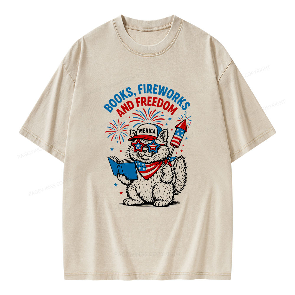 Pagewings Books Fireworks And Freedom Unisex Washed T-shirt