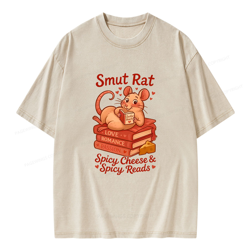 Pagewings Smut Rat Spicy Cheese Spicy Reads Unisex Washed T-shirt