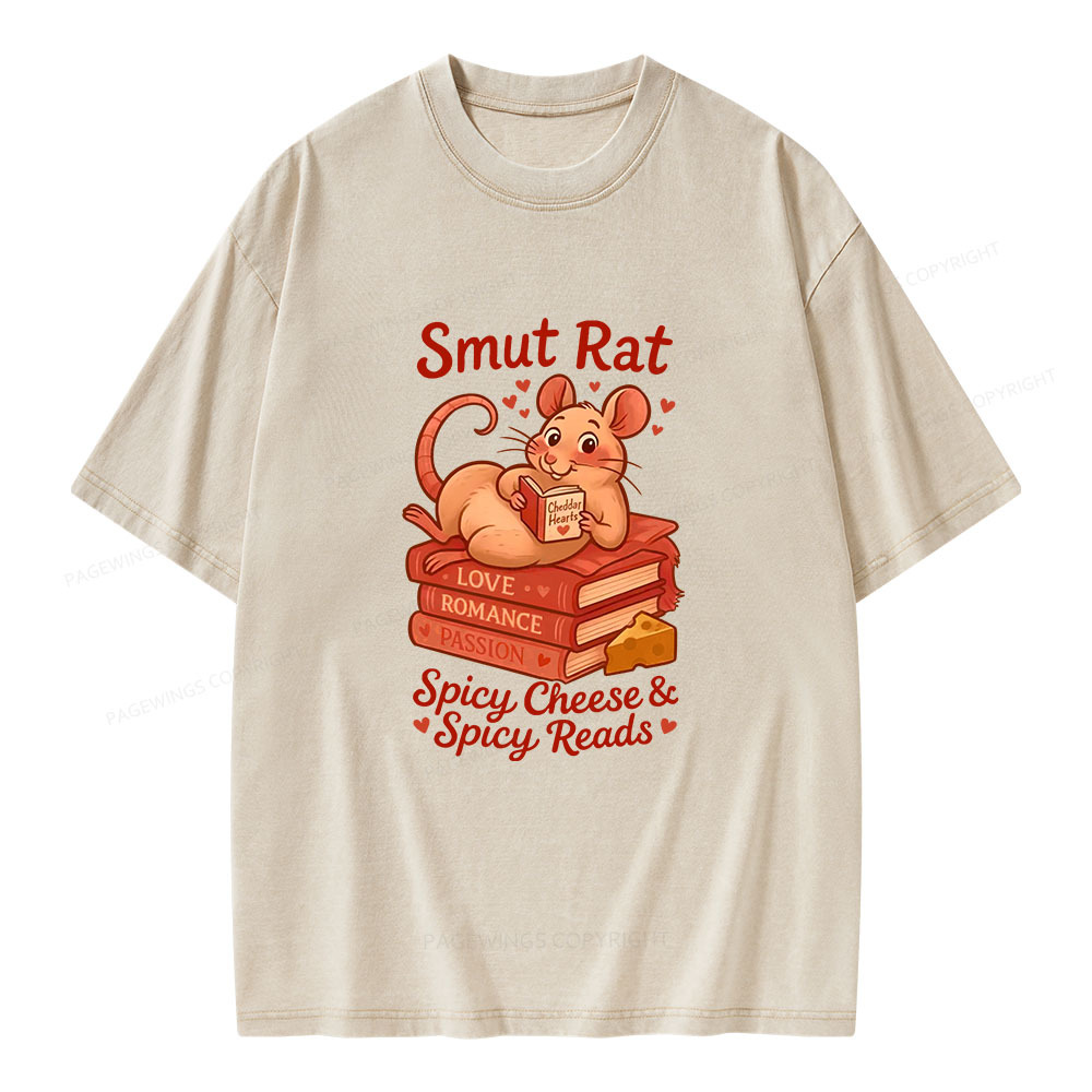 Pagewings Smut Rat Spicy Cheese Spicy Reads Unisex Washed T-shirt