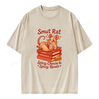 Pagewings Smut Rat Spicy Cheese Spicy Reads Unisex Washed T-shirt