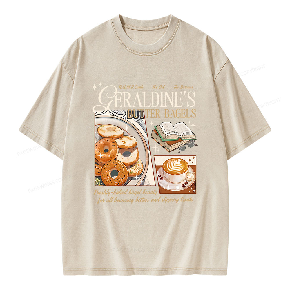 Pagewings Geraldines Buttery Bagels Unisex Washed T-shirt