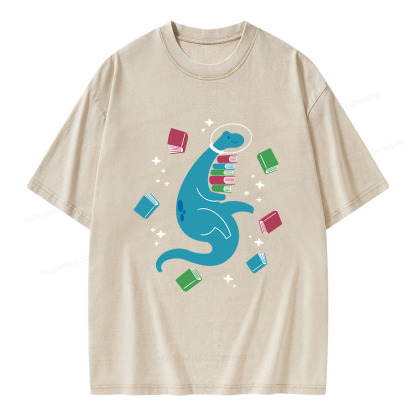 Pagewings Space Bookasaurus Unisex Washed T-shirt