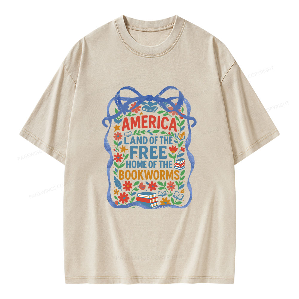 Pagewings Land Of The Free Home Of The Bookworms Unisex Washed T-shirt