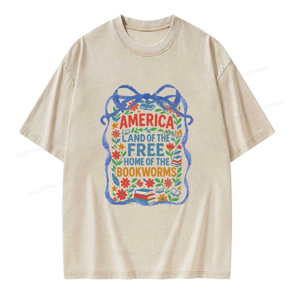 Pagewings Land Of The Free Home Of The Bookworms Unisex Washed T-shirt