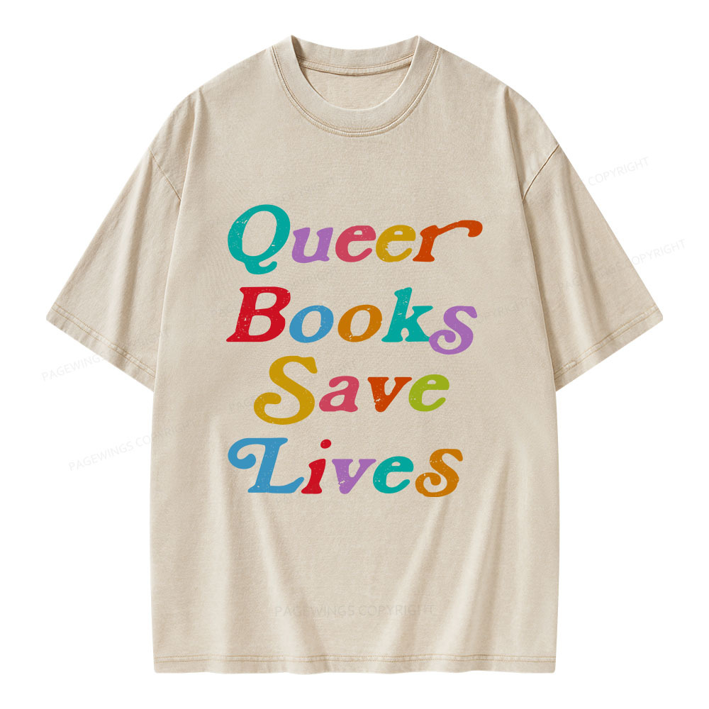 Pagewings Queer Books Save Lives Unisex Washed T-shirt