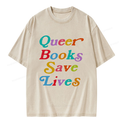 Pagewings Queer Books Save Lives Unisex Washed T-shirt