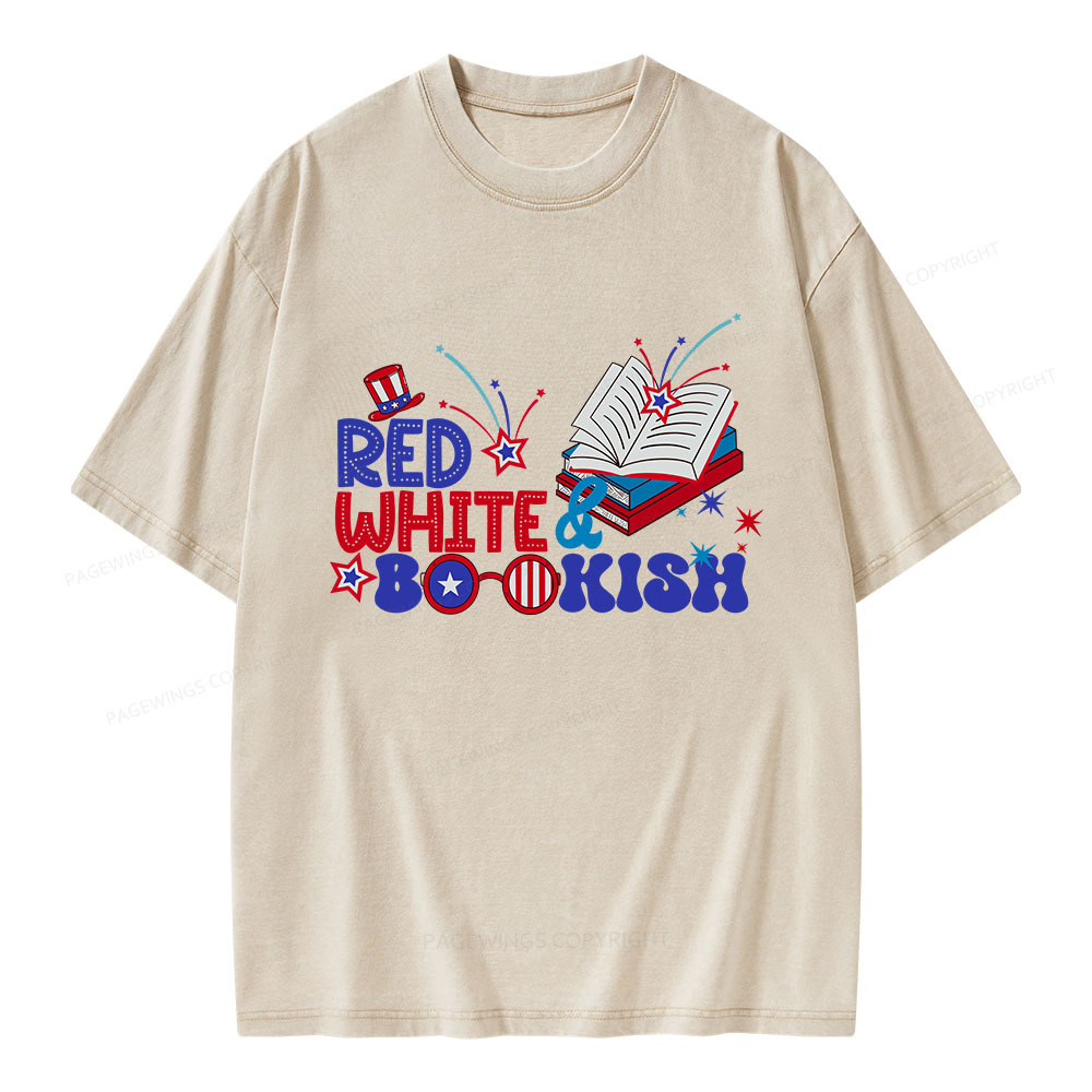 Pagewings Red White Bookish Unisex Washed T-shirt