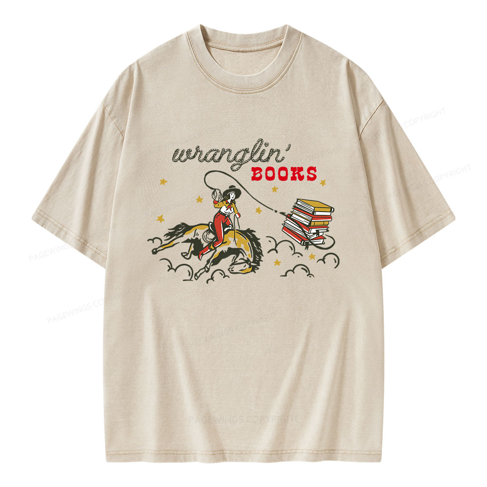Pagewings Wranglin' Books Unisex Washed T-shirt
