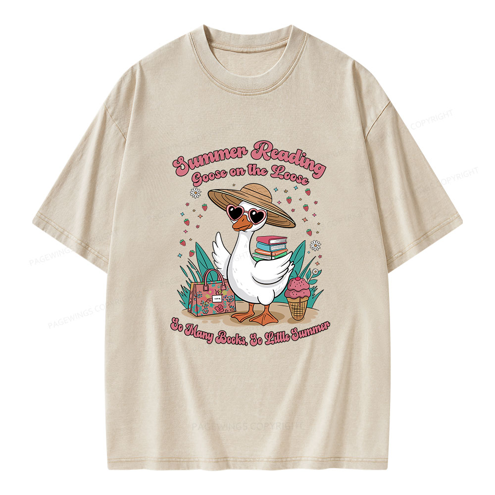 Pagewings Summer Reading Goose On The Loose Unisex Washed T-shirt