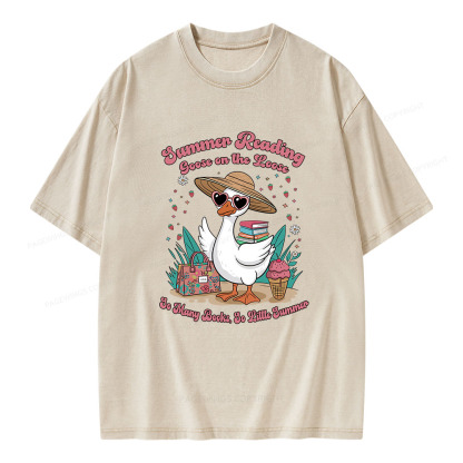 Pagewings Summer Reading Goose On The Loose Unisex Washed T-shirt