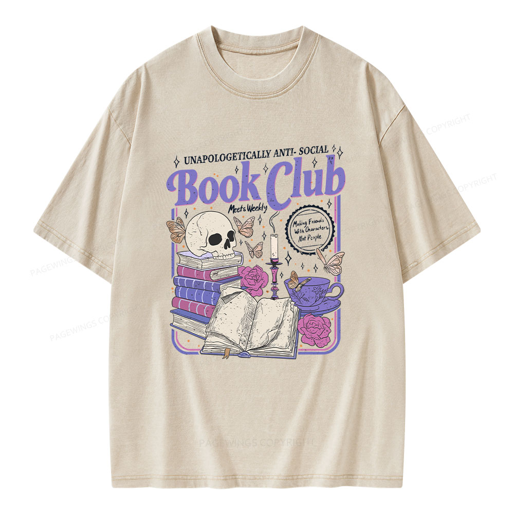 Pagewings Anti Social Book Club Unisex Washed T-shirt