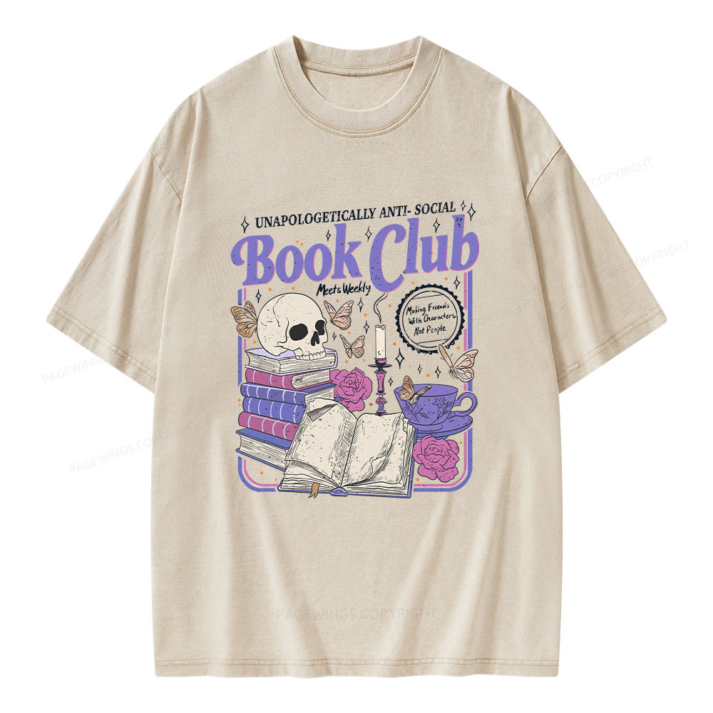 Pagewings Anti Social Book Club Unisex Washed T-shirt