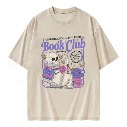 Pagewings Anti Social Book Club Unisex Washed T-shirt