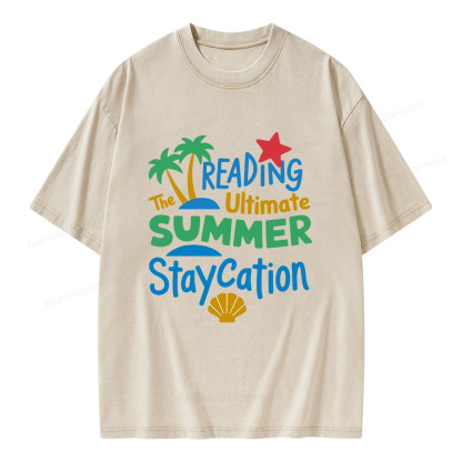 Pagewings Reading The Ultimate Summer Staycation Unisex Washed T-shirt