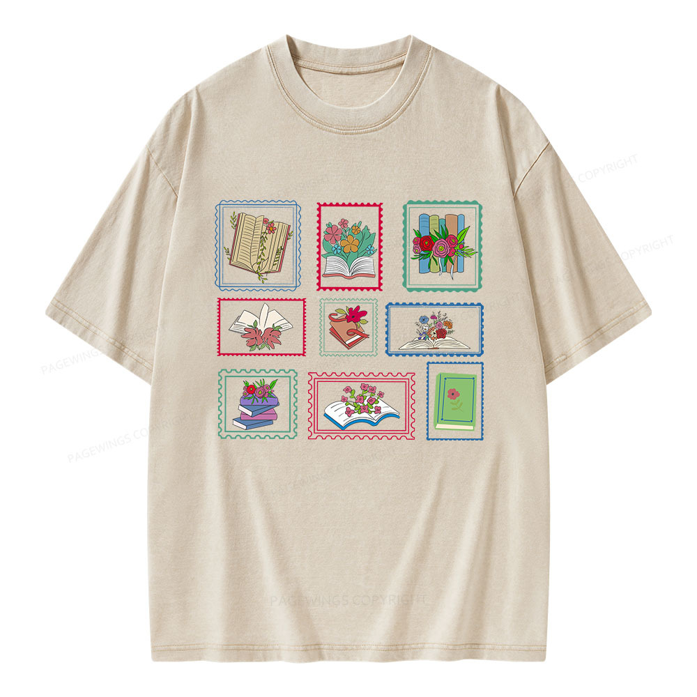 Pagewings Book Lover Postage Stamp Unisex Washed T-shirt