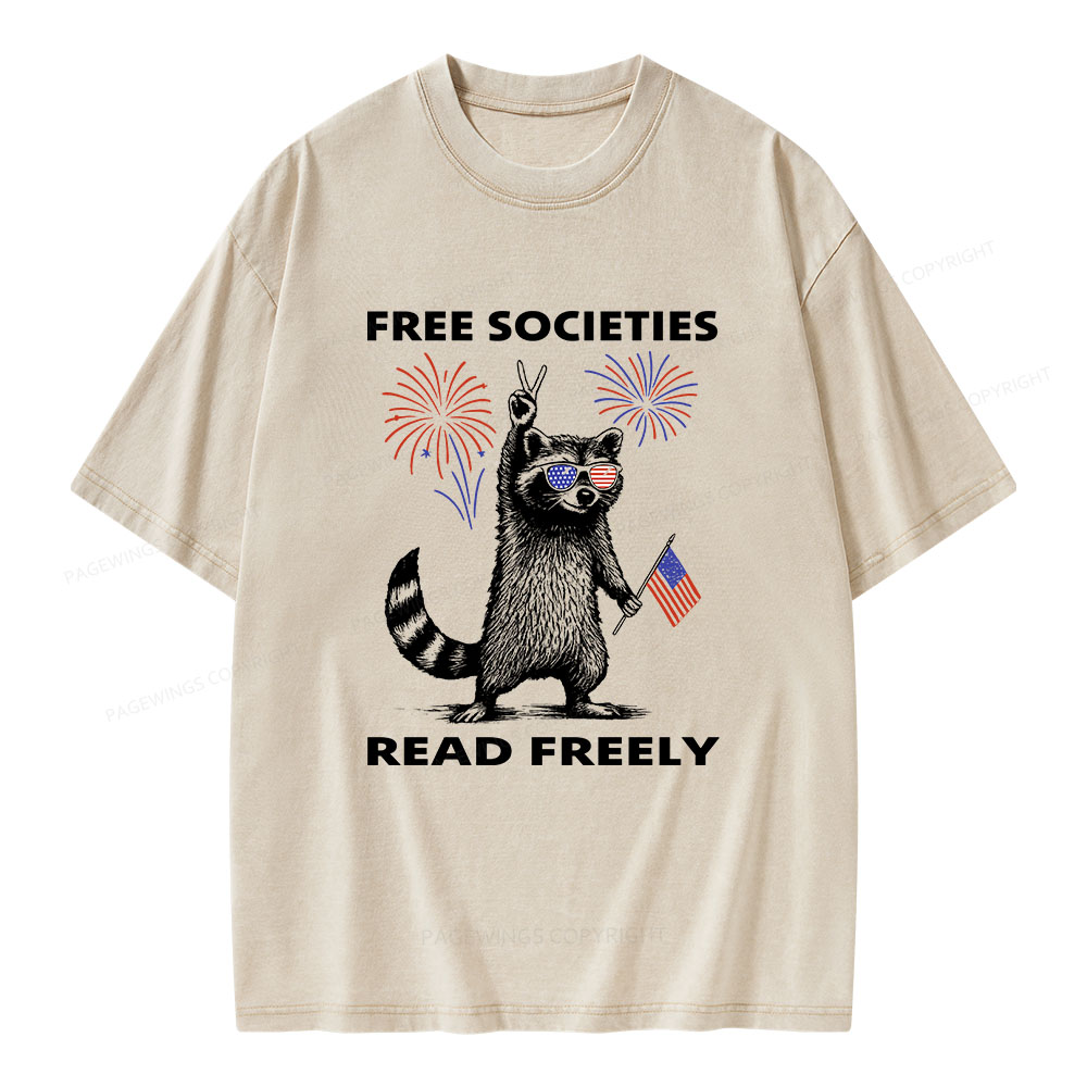 Pagewings Free Societies Read Freely Unisex Washed T-shirt