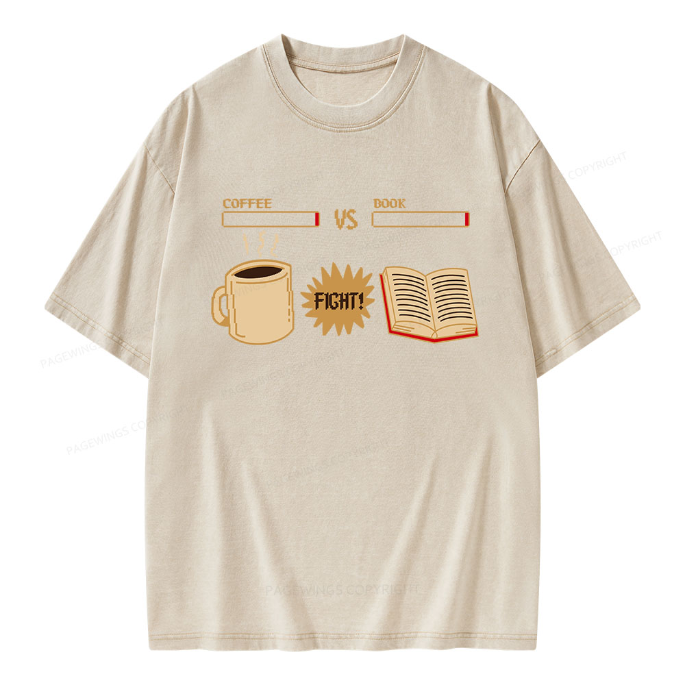 Pagewings Coffee Vs Book Unisex Washed T-shirt