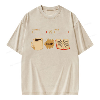 Pagewings Coffee Vs Book Unisex Washed T-shirt