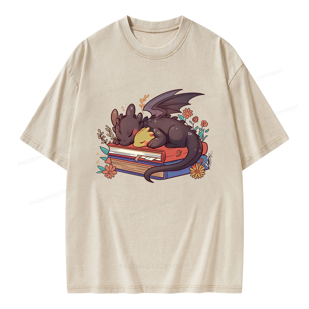 Pagewings Cute Book Dragon Unisex Washed T-shirt