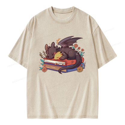 Pagewings Cute Book Dragon Unisex Washed T-shirt