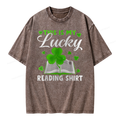 Pagewing Lucky Reading St Patricks Day Book Lover Unisex Washed T-shirt