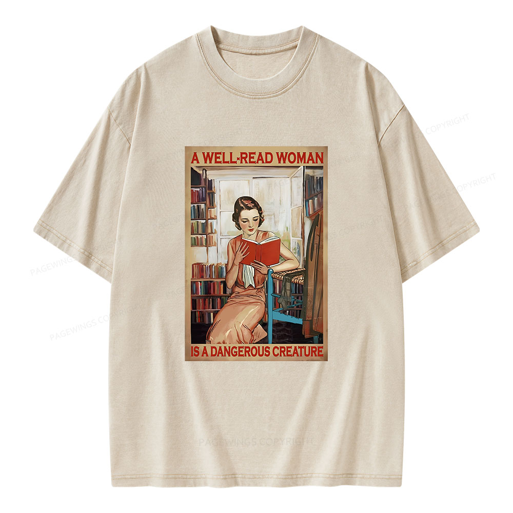 Pagewings Well-Read Woman Is A Dangerous Creature Unisex Washed T-shirt