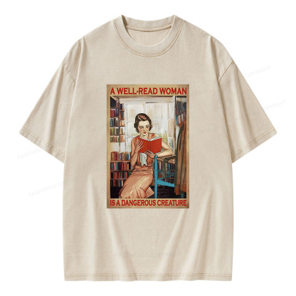 Pagewings Well-Read Woman Is A Dangerous Creature Unisex Washed T-shirt
