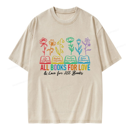 Pagewings All Books For Love Love For All Books Unisex Washed T-shirt