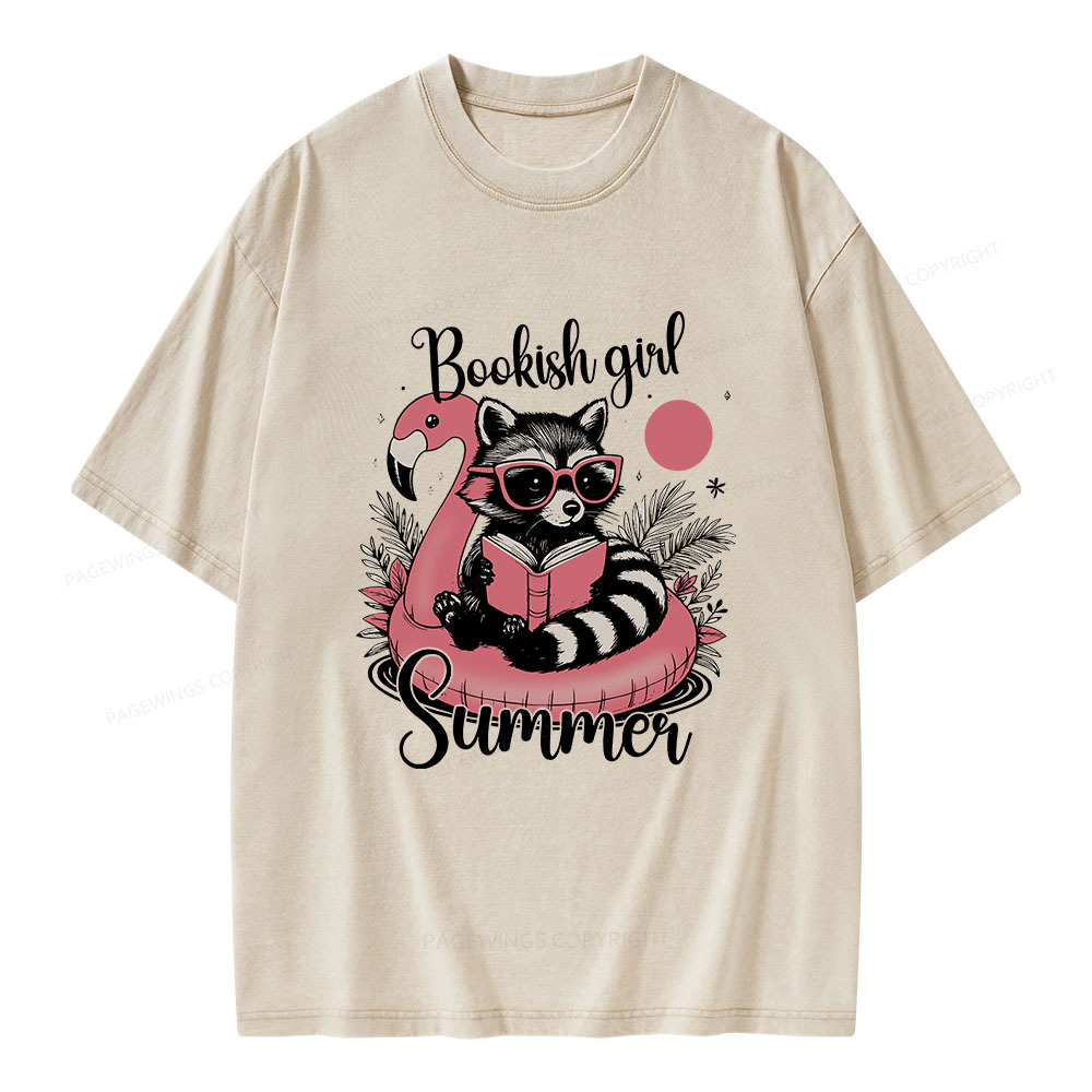 Pagewings Feral Bookish Girl Summer Unisex Washed T-shirt