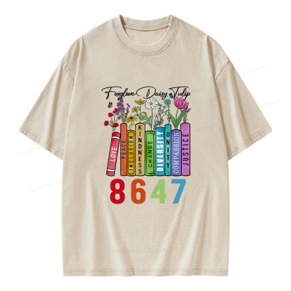 Pagewings Foxglove Daisy Tulip 8647 Unisex Washed T-shirt