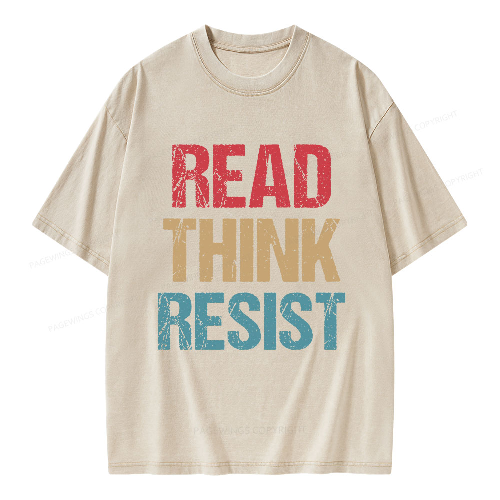Pagewings Read Think Resist Unisex Washed T-shirt