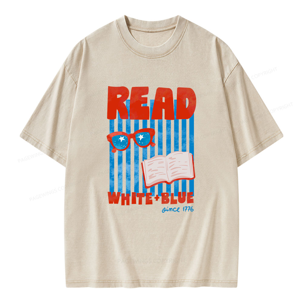 Pagewings Read White Blue Fourth Of July Book Unisex Washed T-shirt