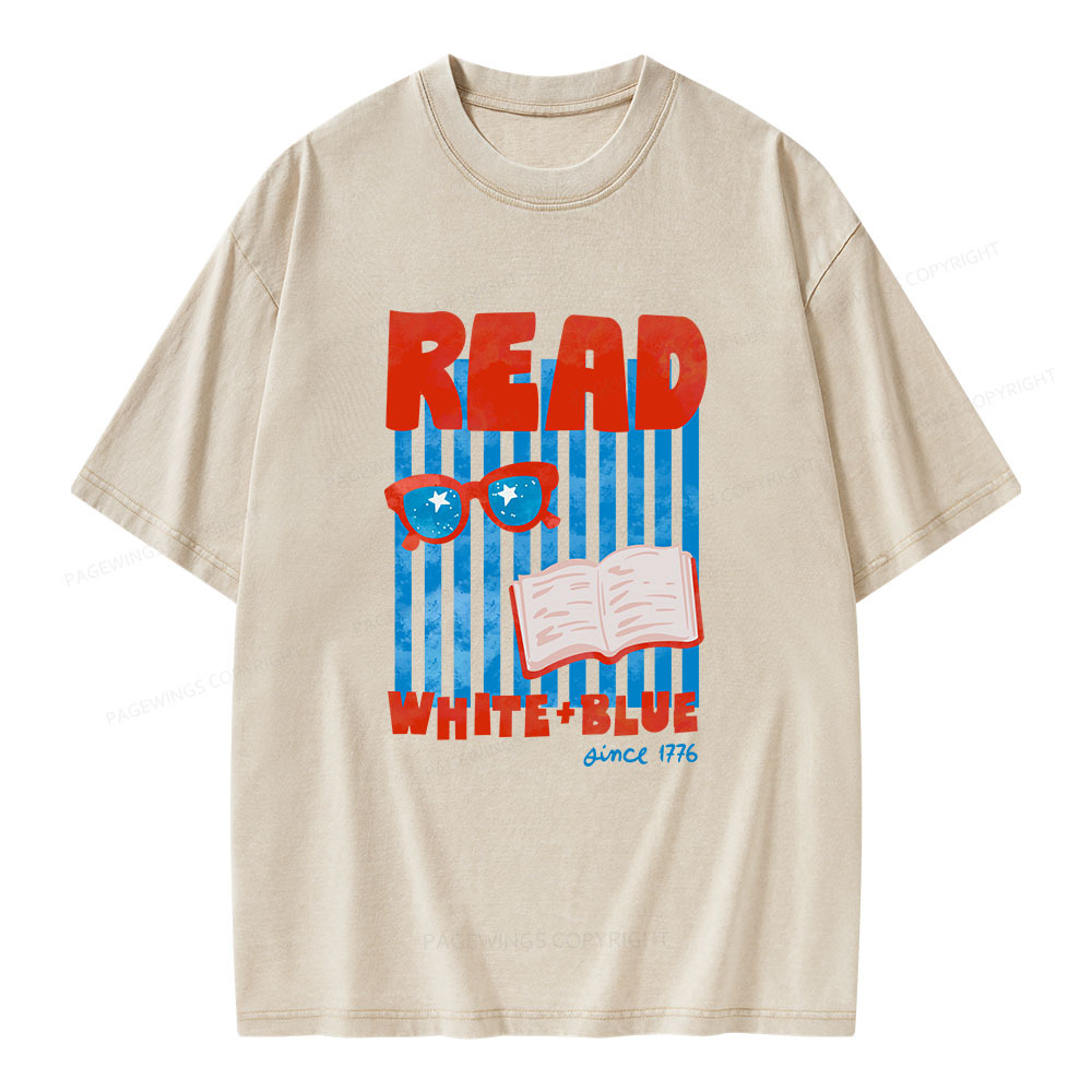 Pagewings Read White Blue Fourth Of July Book Unisex Washed T-shirt