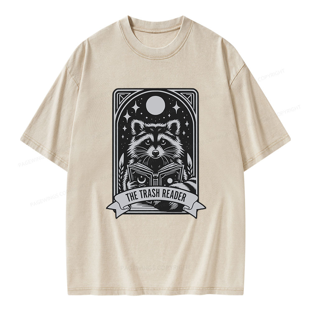 Pagewings The Trash Reader Raccoon Unisex Washed T-shirt