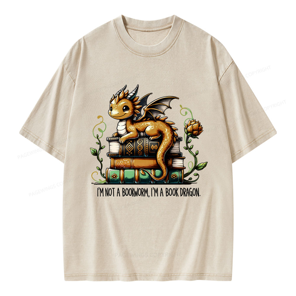 Pagewings Book Lover I'm Not A Bookworm I'm A Book Dragon  Unisex Washed T-shirt