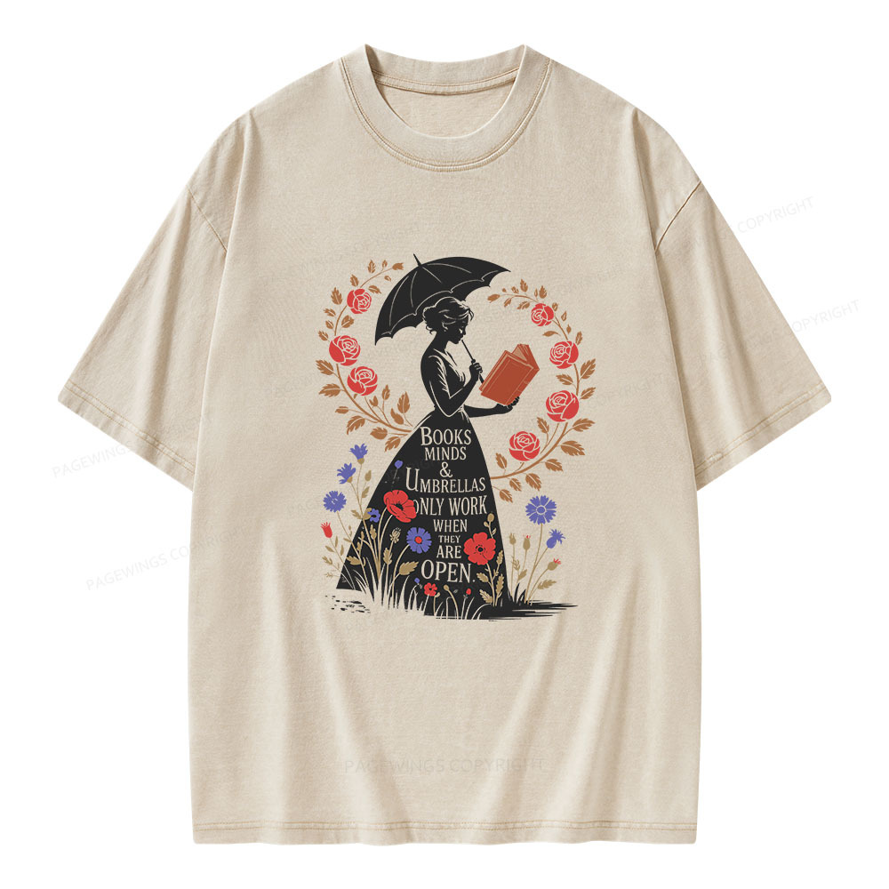 Pagewings Books Minds Umbrellas Quote Unisex Washed T-shirt