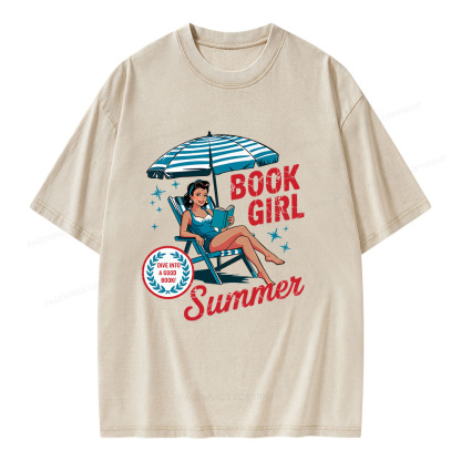 Pagewings Book Girl Summer Bookish Unisex Washed T-shirt