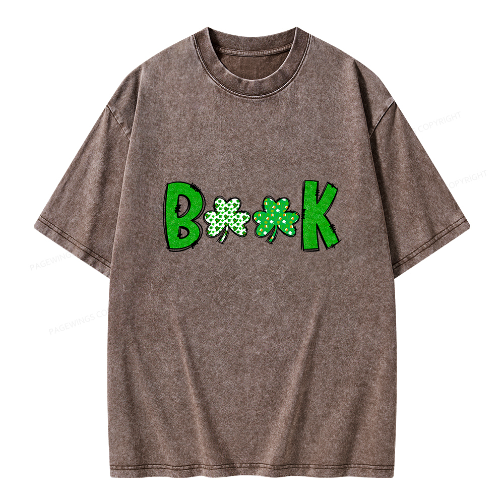 Shamrock Book St Patricks Day Unisex Washed T-shirt