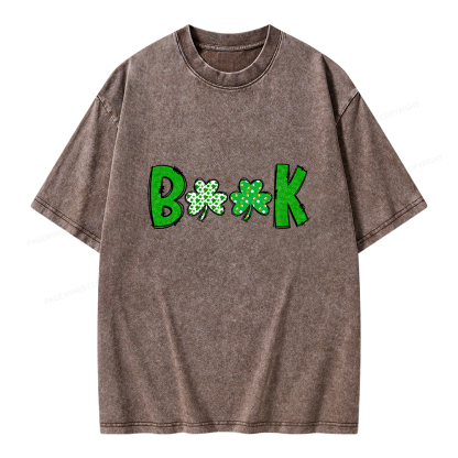 Shamrock Book St Patricks Day Unisex Washed T-shirt