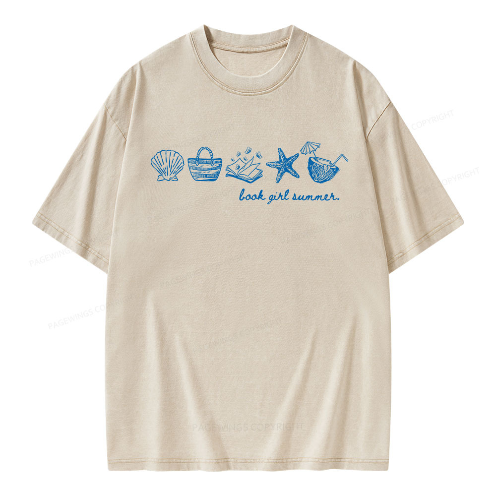 Pagewings Book Girl Summer Romance Unisex Washed T-shirt