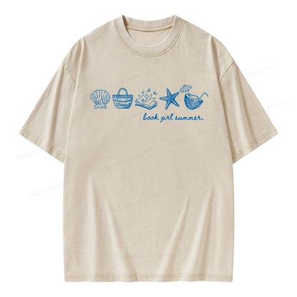 Pagewings Book Girl Summer Romance Unisex Washed T-shirt
