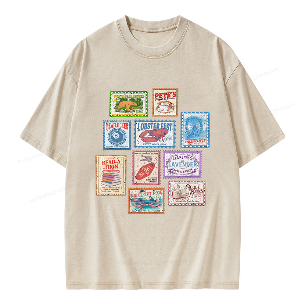 Pagewings Books Stamp Beach Read Unisex Washed T-shirt