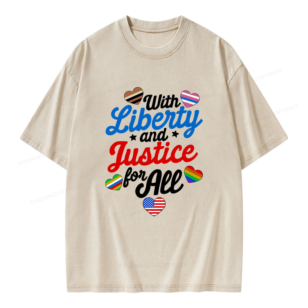 Pagewings With Liberty And Justice For All Unisex Washed T-shirt
