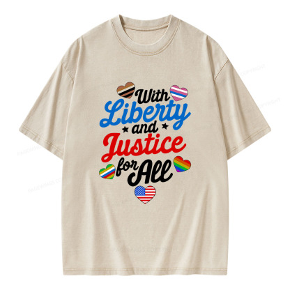 Pagewings With Liberty And Justice For All Unisex Washed T-shirt