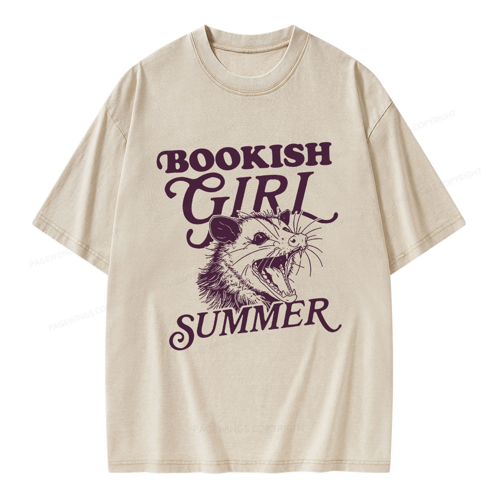 Pagewings Feral Bookish Girl Summer Unisex Washed T-shirt
